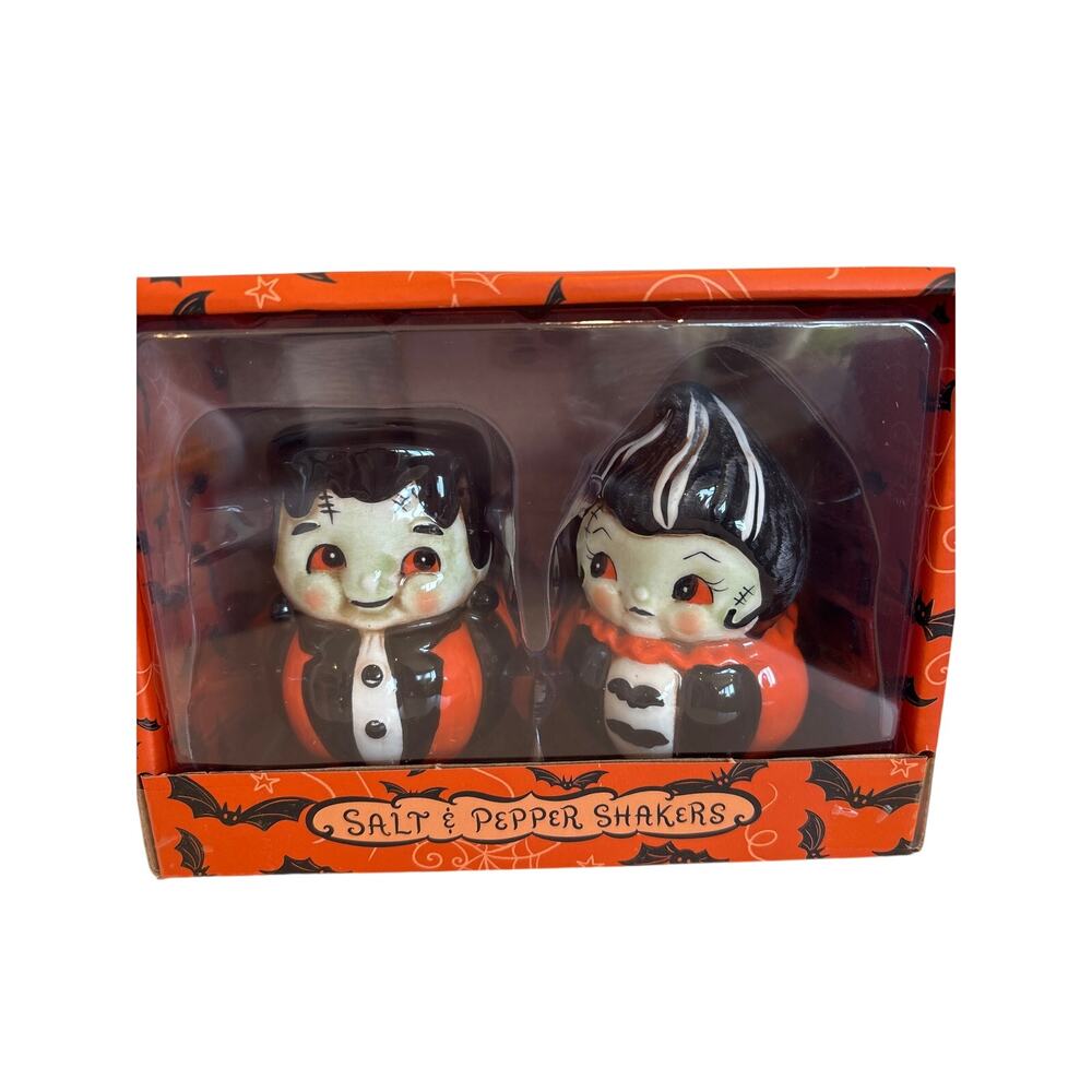 Johanna Parker Frankenstein Couple Salt & Pepper Set Halloween Hard to Find NEW
